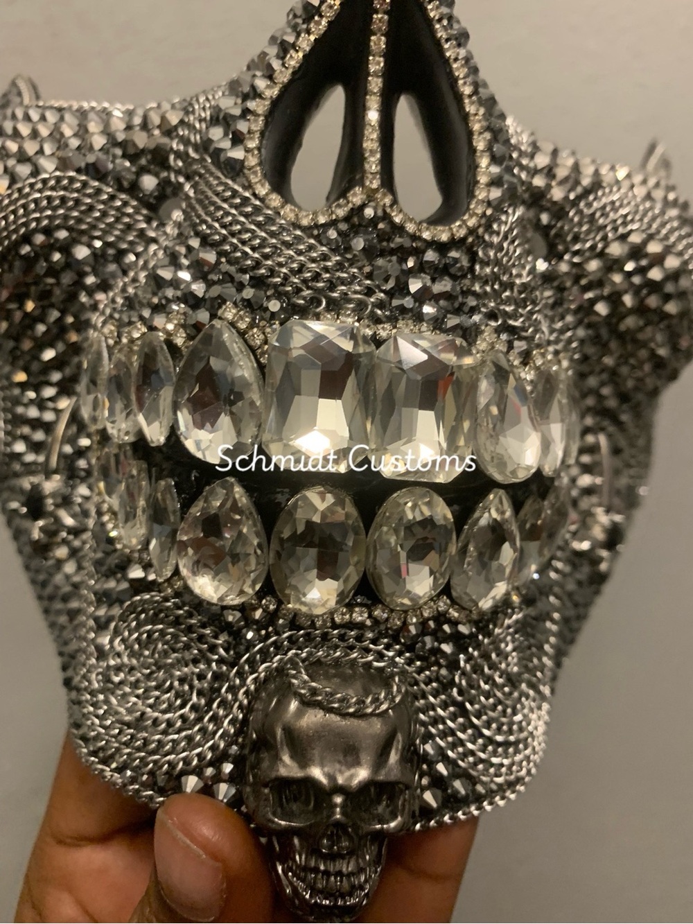 Silver Crystal Embellished Skull Mask -